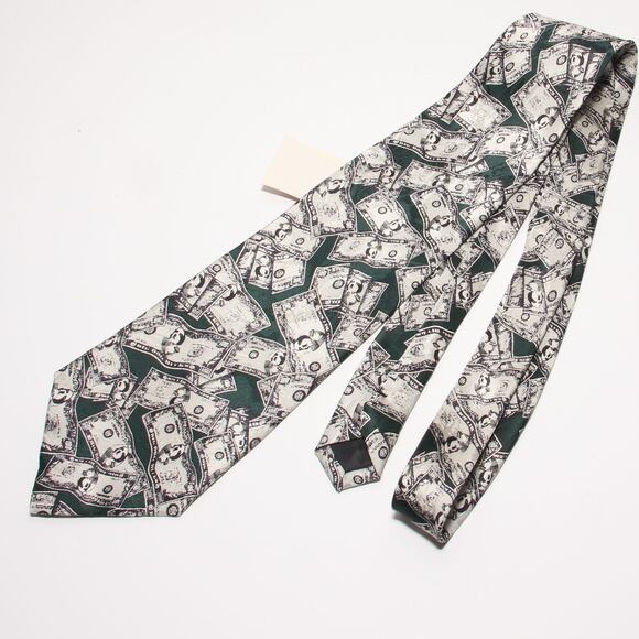 NEW Big Dogs Novelty Silk Money Print Tie  4.25" x 59" - Picture 3 of 6